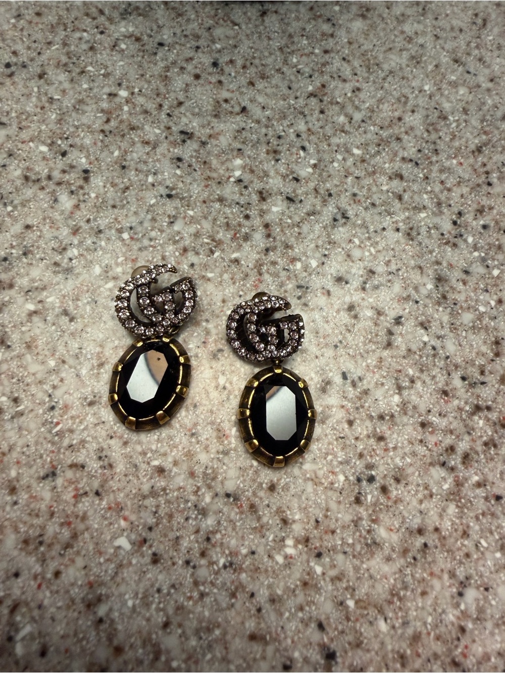 Gucci Marmont Crystal GG Drop Earrings - Black and Gold